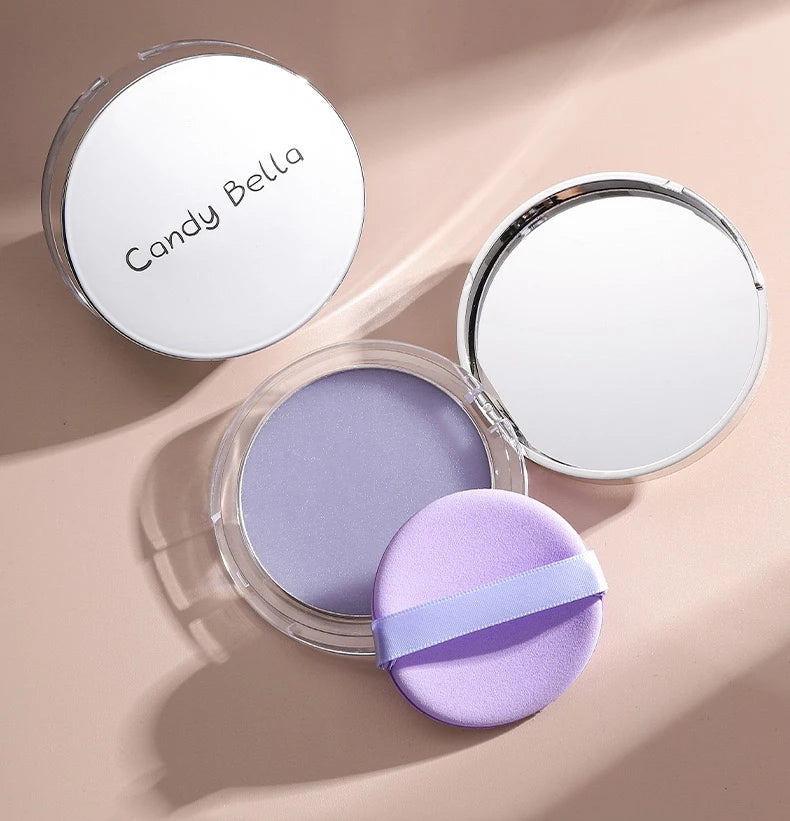 Cream-to-powder violet makeup from Candy Bella, featuring a compact with a smooth, vibrant purple finish and subtle shimmer.