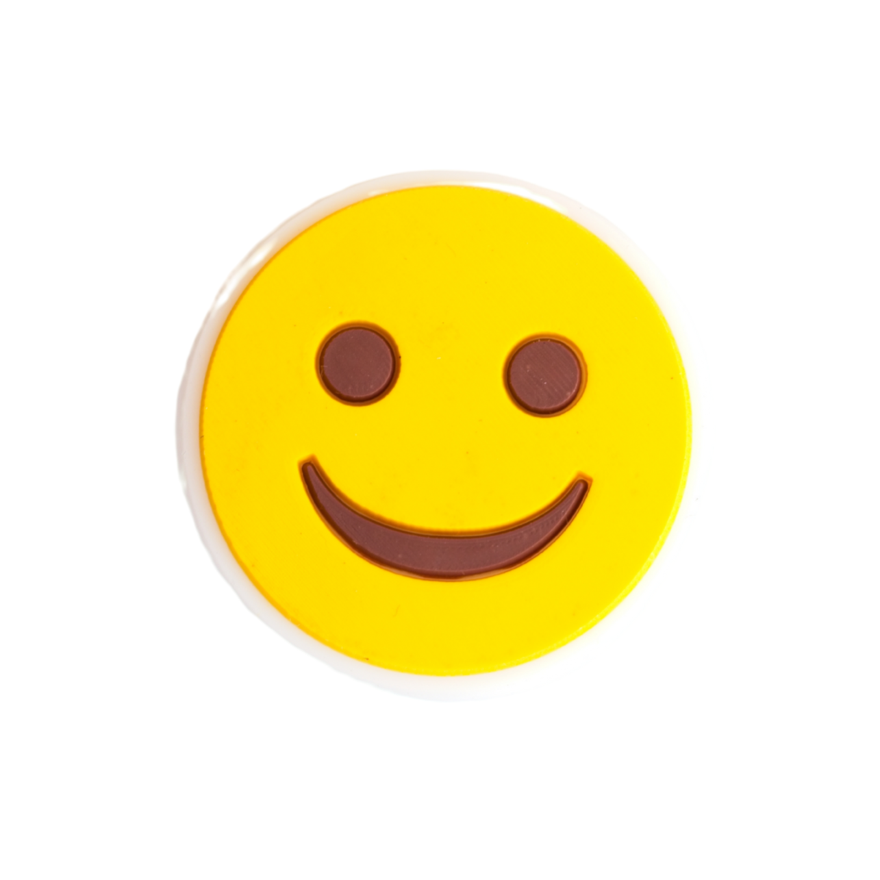 Walkieez WALK-itz Smiley Emoji Charm featuring a cheerful yellow smiley face with black eyes and a wide grin.