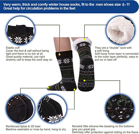 4 Pairs Mens Slipper Fuzzy Socks Winter Super Warm Soft Socks with Grippers dealonline.co.nz