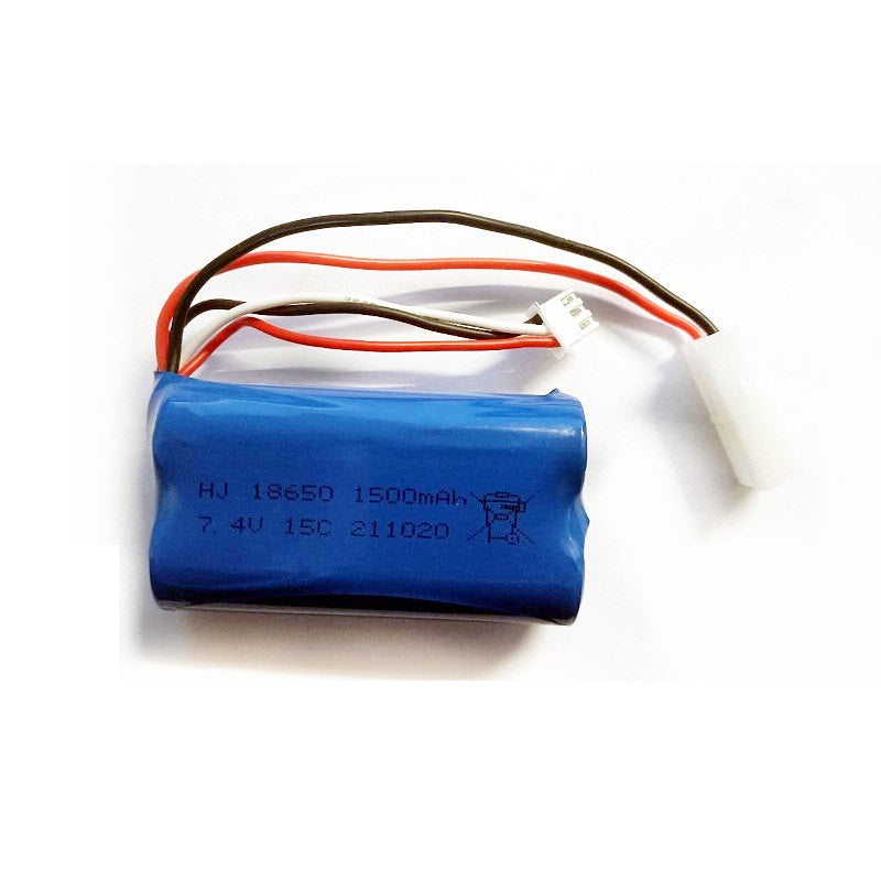 White 7.4V 1500mAh Li-Po rechargeable battery for RC toy, compact and lightweight with connector for easy installation.