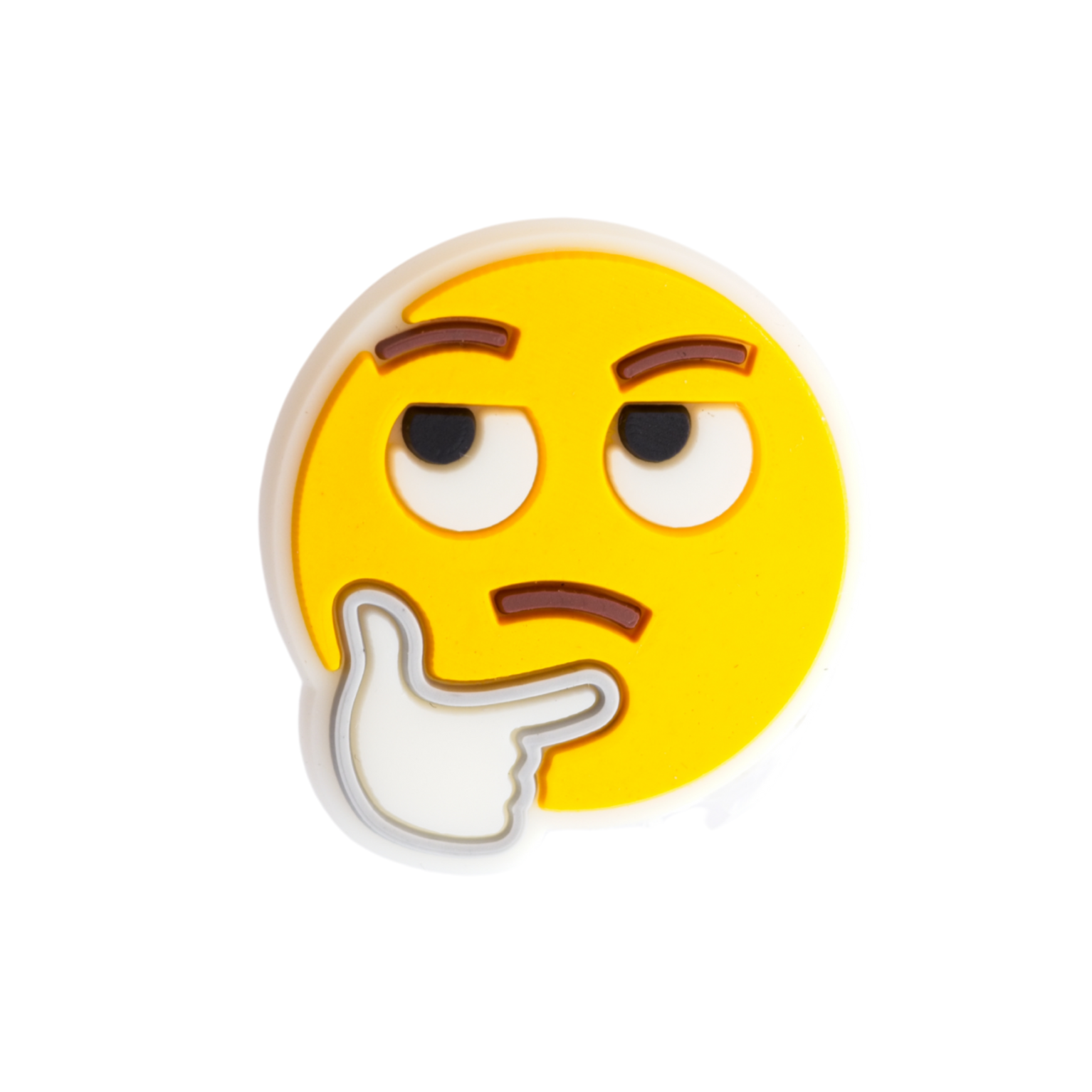 Walkieez WALK-itz Thinking Emoji Charm featuring a yellow emoji face with a thoughtful expression, ideal for accessorizing.