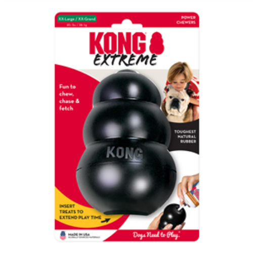Durable black Kong Extreme King dog toy by Animal Addiction Limited, designed for heavy chewers, shown in the image.
