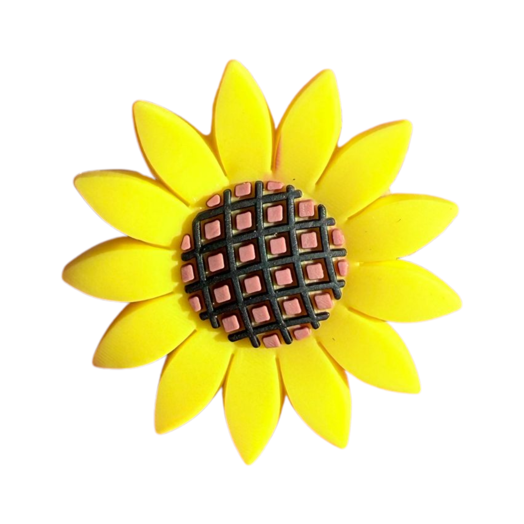 Walkieez WALK-itz sunflower charm with detailed yellow petals and green leaves, perfect for jewelry or accessories.