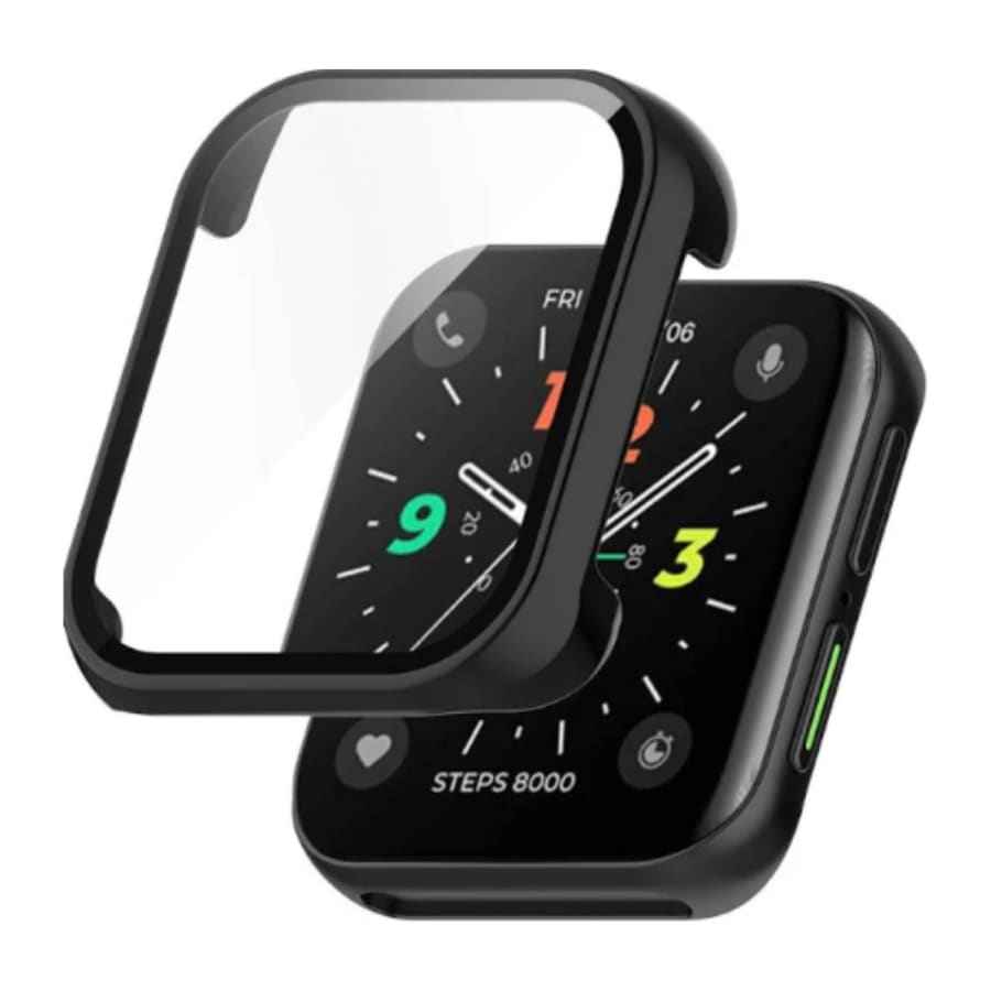 Black protective watch case for Oppo Watch 2 (46mm) by That Watch Shop, showing the sleek, form-fitting design fitting the watch.
