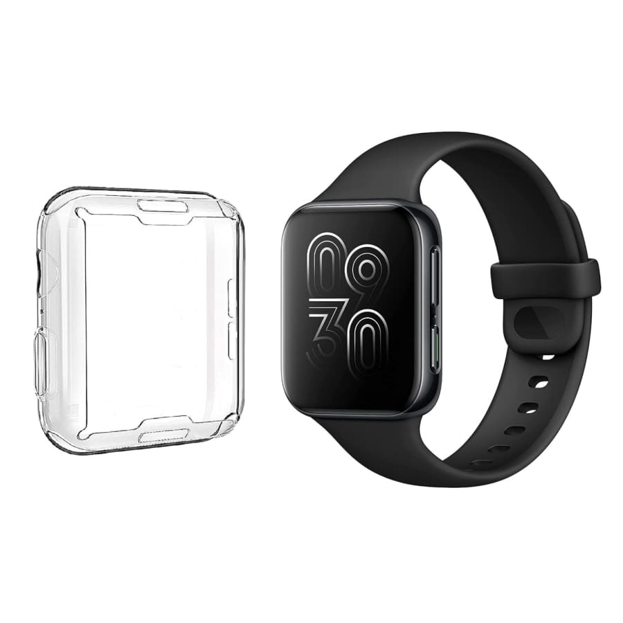 Clear protective case for Oppo Watch 2 (46mm) by That Watch Shop, showing the sleek transparent design on the smartwatch.