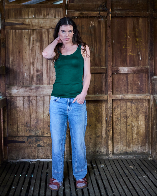 Women's Scoop Neck Tank Top - 100% Merino Wool, Pine Green Merino 365 NZ