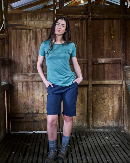 Women's Crew T-Shirt - 100% Merino Wool, Fern Green Merino 365 NZ