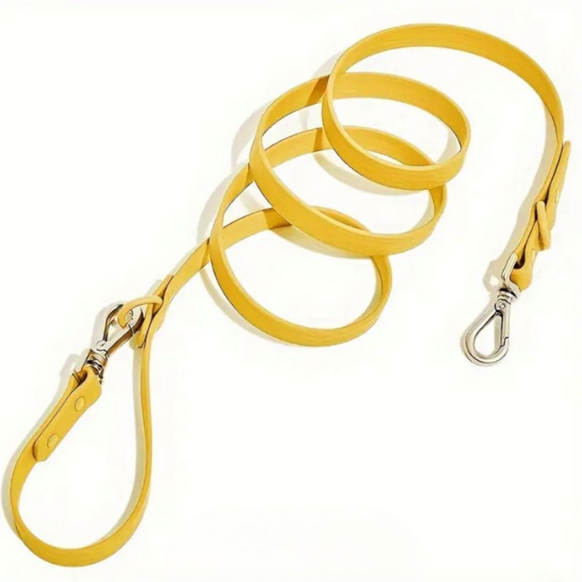 Yellow waterproof adjustable dog lead by Walkieez, featuring a durable design for comfortable walking and control.