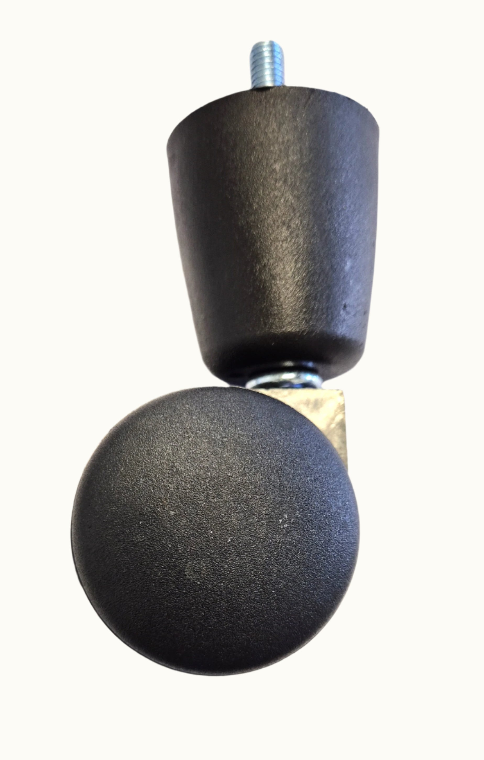 Pair of black 100mm M10 bed castor wheels with metal brackets and rubber wheels for sturdy bed legs from sue-e furniture.