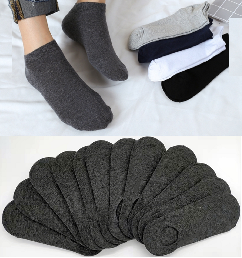 Grey dealonlinenz no show invisible liner socks with low cut design and silicone grips, shown in a 12-pair pack.