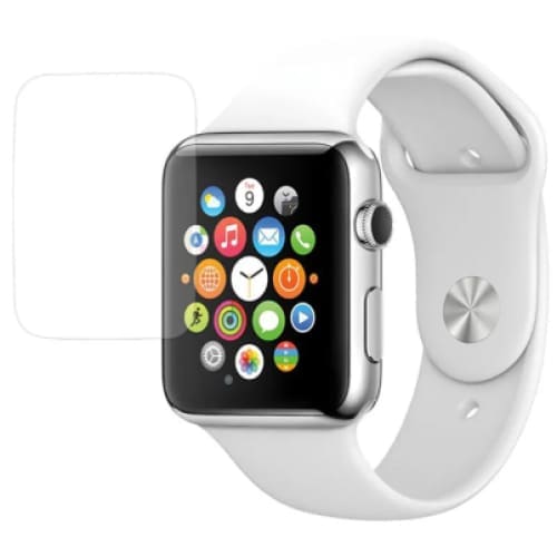 Hydrogel screen protectors for Apple Watch Series 2 42mm, pack of 6, showing the transparent protectors fitted on the watch face.