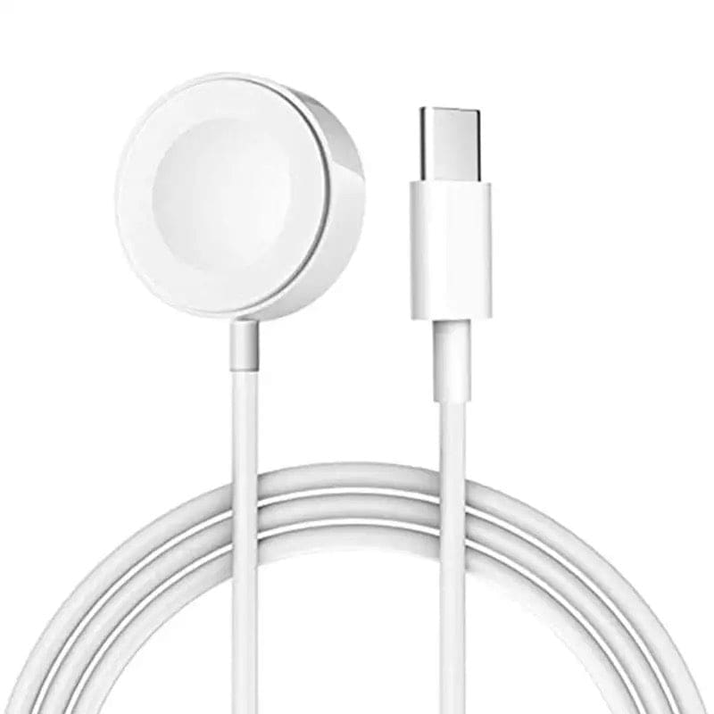 White Type C wireless charger for Apple Watch, compact and sleek, compatible with Apple Watch models.