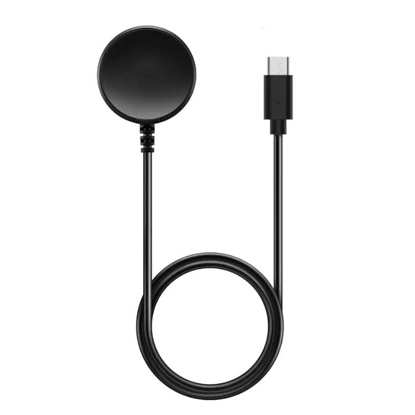 Black wireless charger for Apple Watch with USB-C connector, compact charging pad for seamless Apple Watch wireless charging.