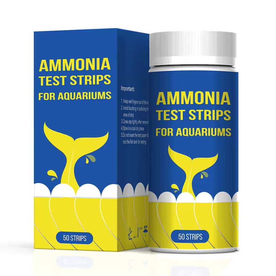 Aquarium ammonia water test strips by 9eight5 for testing ammonia levels in fish tank water.
