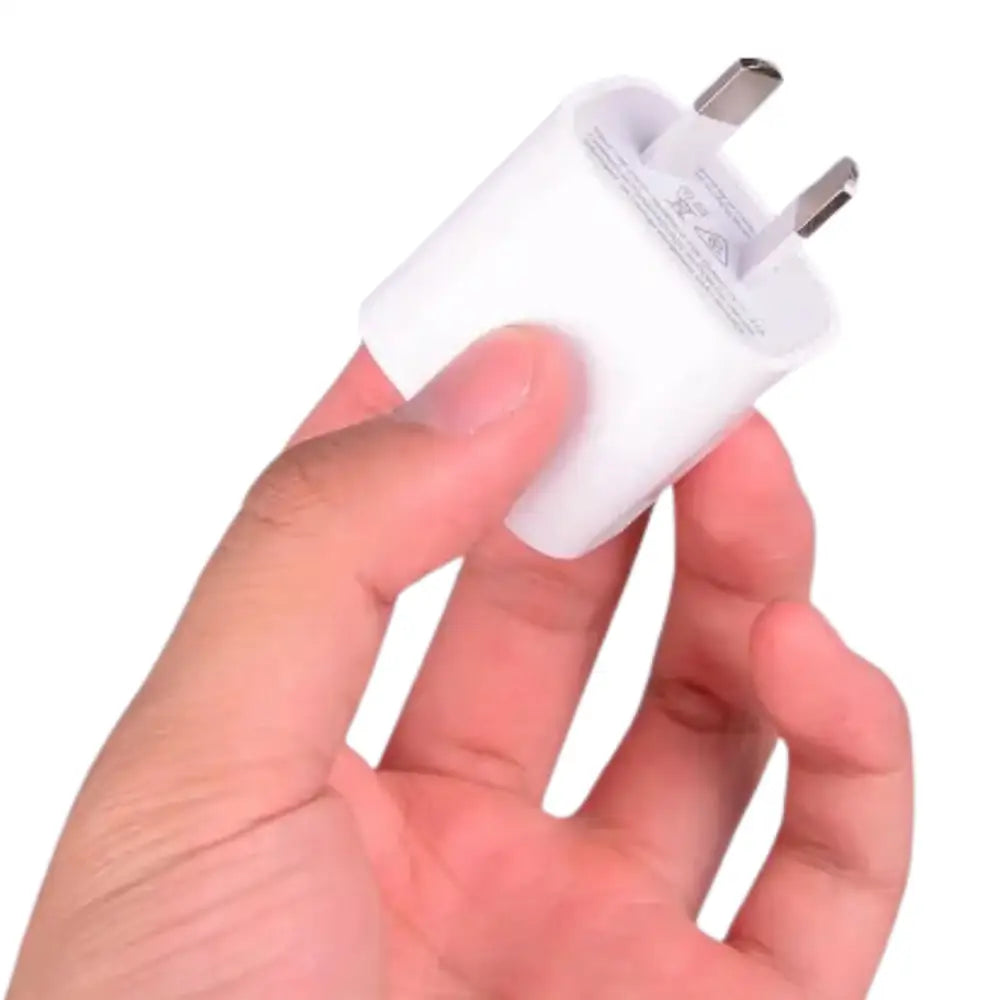 Habicare 9eight5 AU plug dual USB charger with 5V 2A output, featuring two USB ports for charging devices.