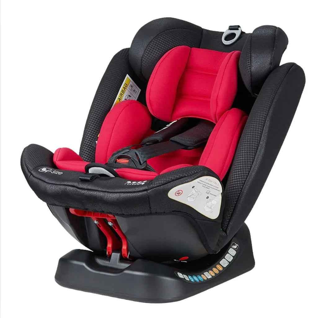 Baby Way NZ GrowSwitch iSize convertible car seat in red for ages 0-12 years, suitable for baby and toddler safety.