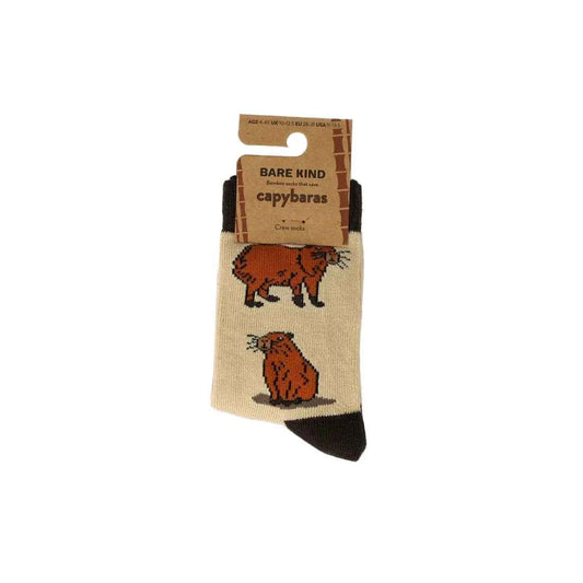 Barekind NZ bamboo socks for kids featuring a cute Save the Capybara design, suitable for ages 0-12 months.