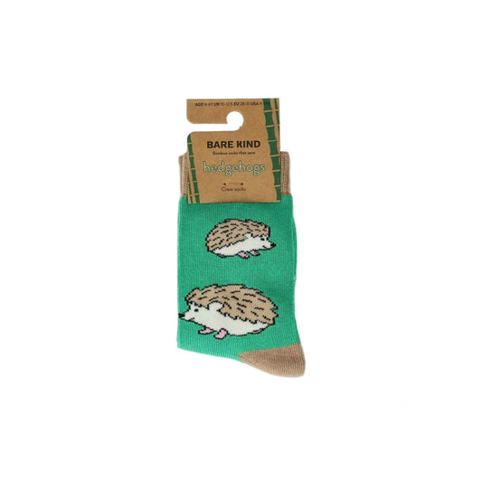 Barekind NZ bamboo socks for kids featuring a hedgehog design, suitable for ages 0-12 months, UK size 0-4.5.