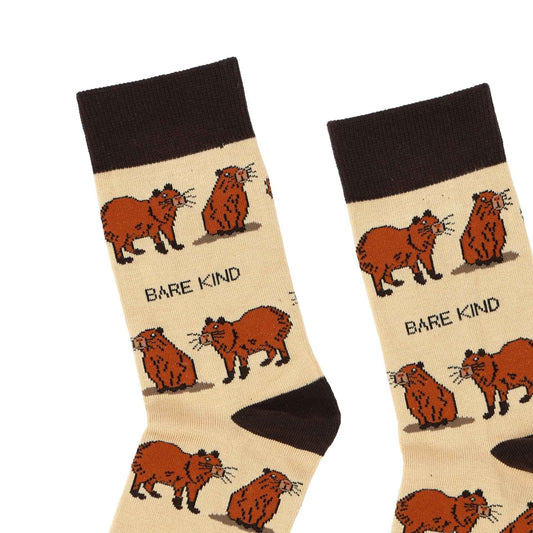 Barekind NZ bamboo socks featuring colorful capybara design, comfortable adult socks in size 4-7.