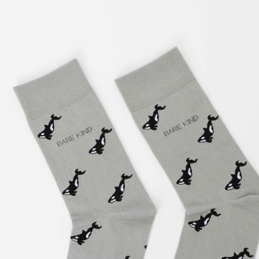 Barekind NZ Save the Orca Small Motif Socks for adults, featuring a marine orca design on comfortable casual socks.