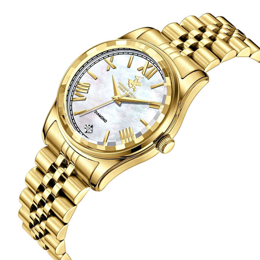 Beverly Hills Polo Club Mother Pearl Genuine Diamond Gold Watch BP3808C.120 Kiwi Watches