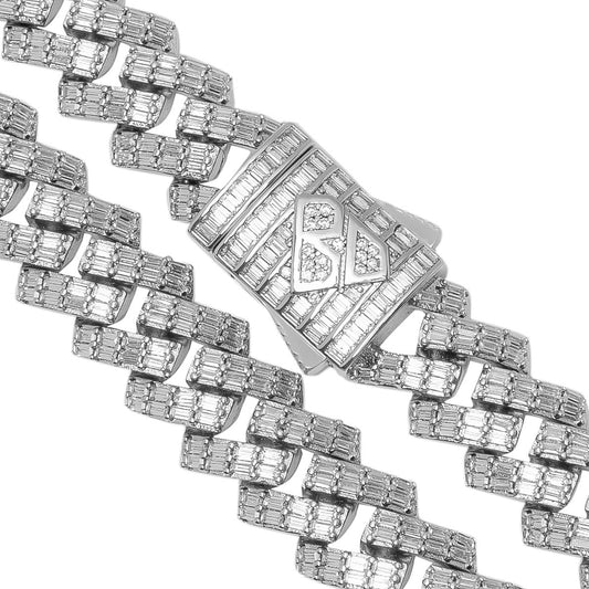 Big Daddy 12MM Baguette Cuban Diamond Silver Chain The Watches Men