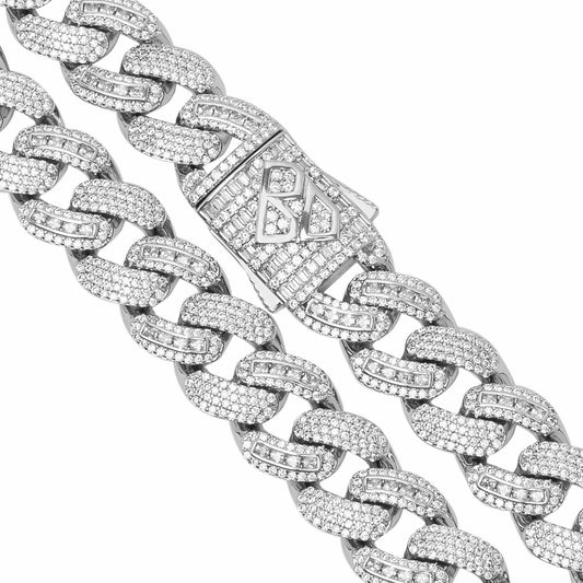 Big Daddy 12MM Baguette Iced Out Rhombus Cuban Silver Chain The Watches Men