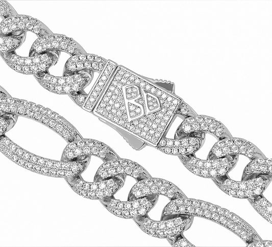Big Daddy 12MM Hip Hop Iced Figaro Silver Chain The Watches Men
