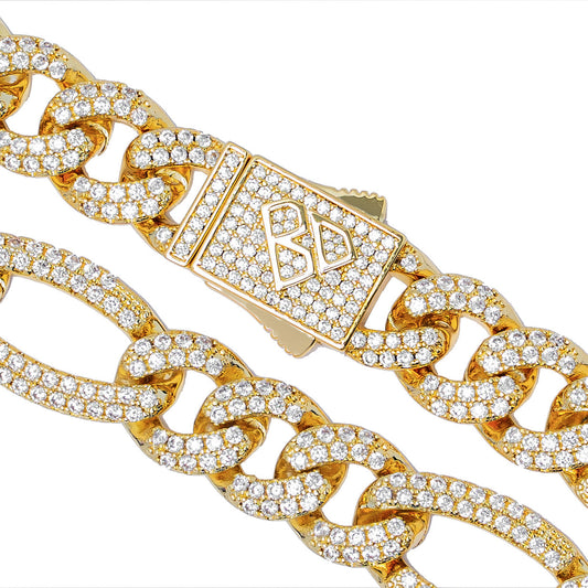 Big Daddy 12MM Iced Out Figaro Gold Chain The Watches Men