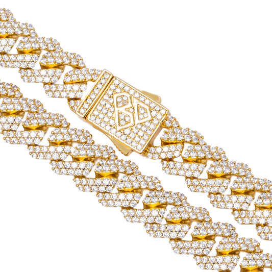 Big Daddy 12MM Straight Edge Cuban Diamond Gold Chain The Watches Men