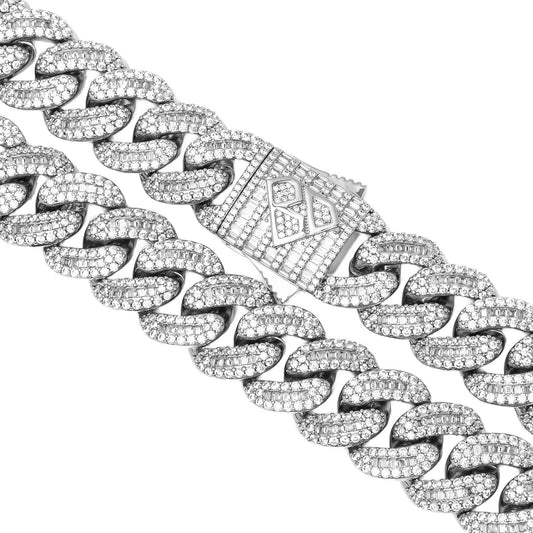 Big Daddy 20MM Baguette Iced Out Cuban Link Silver Chain The Watches Men