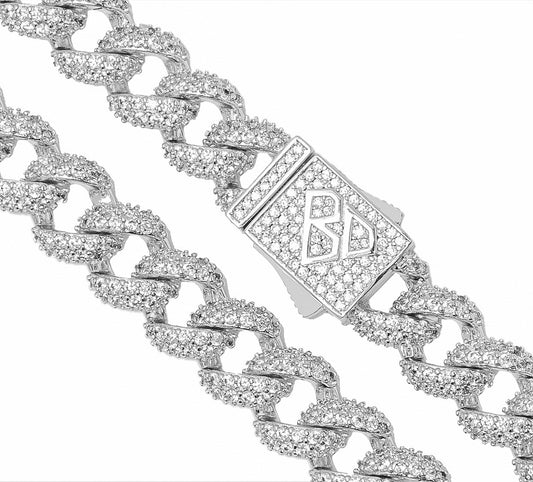 Big Daddy 9MM Diamond Curb Cuban Silver Chain The Watches Men