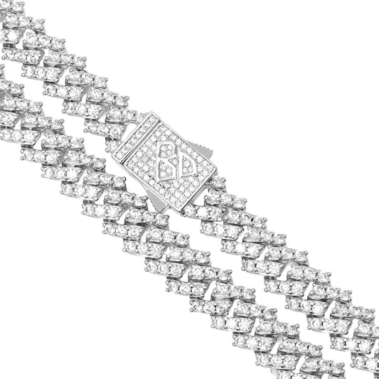 Big Daddy 9MM Diamond Prong Silver Cuban Link Chain The Watches Men