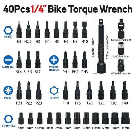 Bike Digital Torque Wrench Set (1/4″ Drive) (40pcs) Habicare