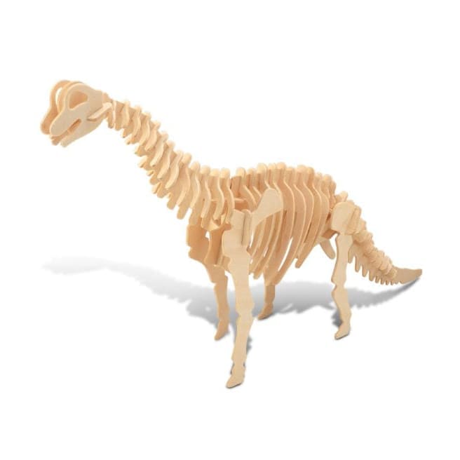 3D Brachiosaurus puzzle by 9eight5 featuring detailed plastic model with interconnected pieces and realistic dinosaur design.
