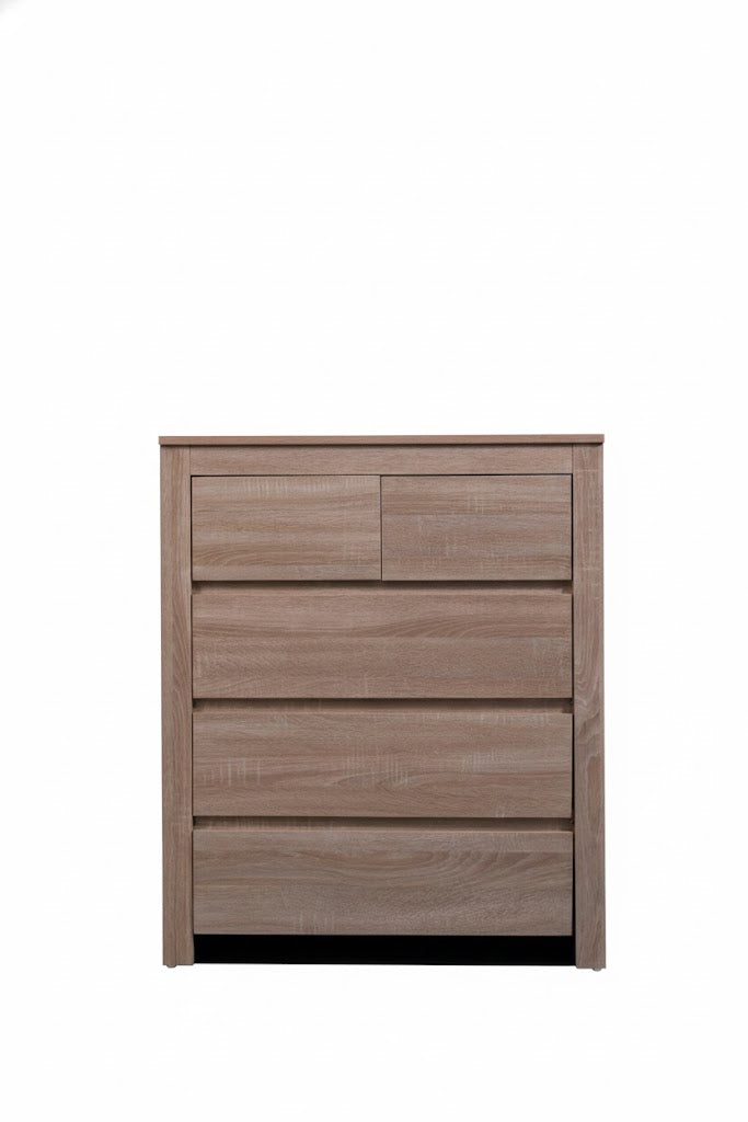 Light oak Byron Tall Boy by sue-e furniture featuring multiple drawers and sleek modern design for bedroom storage.