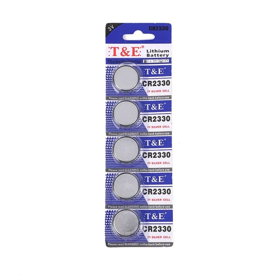 Set of five CR2330 watch batteries by That Watch Shop, showing small round lithium batteries for timepieces.