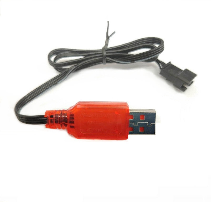 7.4V USB SM-4P reverse plug charging cable for car or boat, showing the black cable with USB connector and reverse plug end.