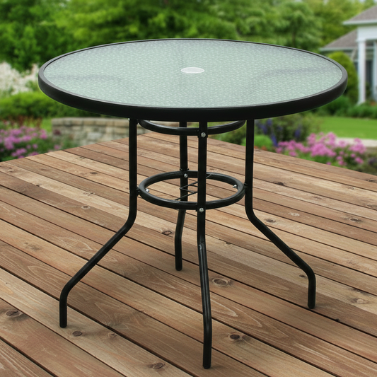 80CM Quality Tempered Glass Round Garden Table dealonline.co.nz