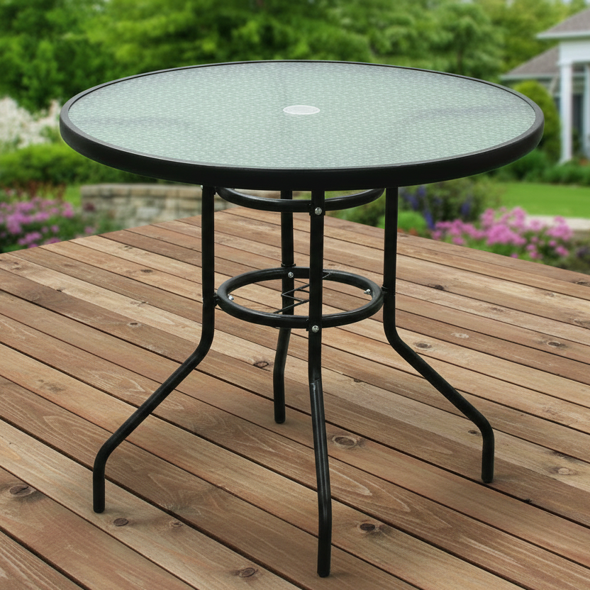 80CM Quality Tempered Glass Round Garden Table dealonline.co.nz