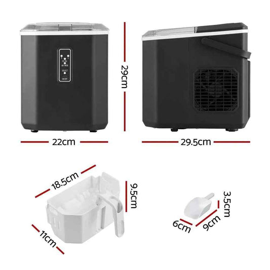 Devanti 12kg Ice Maker Machine 1.3L w/Scoop Holder Black