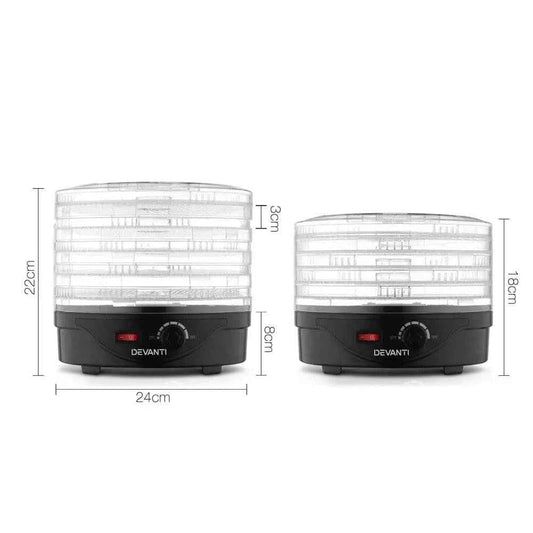 Devanti 5 Trays Food Dehydrator Fruit Dehydrators Pet Beef Jerky Dryer Black