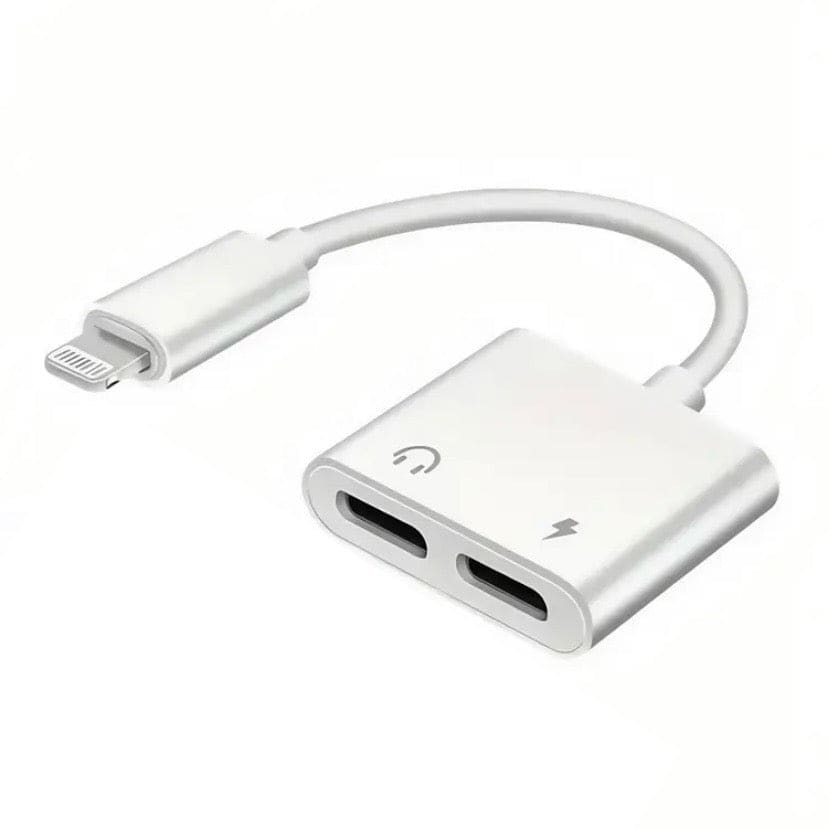 9eight5 Double Lightning Y Cable Adapter for electronics accessories showing a compact, dual Lightning connector for charging and data transfer