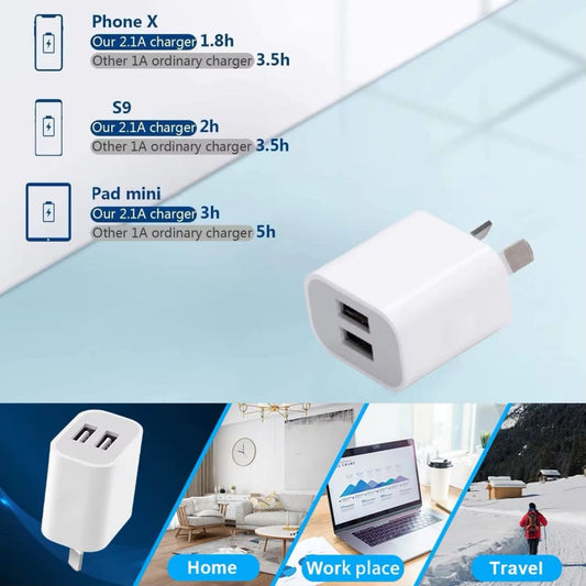 Dual USB Power Adapter Wall Plug (NZ / AUS) (White) 9eight5