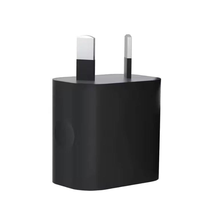 Black dual USB power adapter wall plug for NZ/AUS outlets, compatible with chargers and electronic devices.