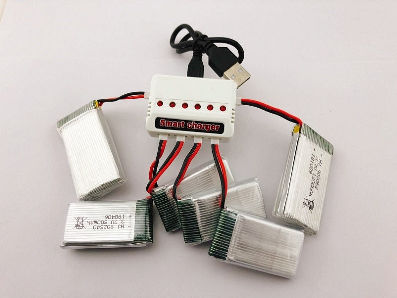 Dealonlinenz 6-in-1 3.7V USB drone charger with multiple charging ports and compact design, suitable for various drone batteries.
