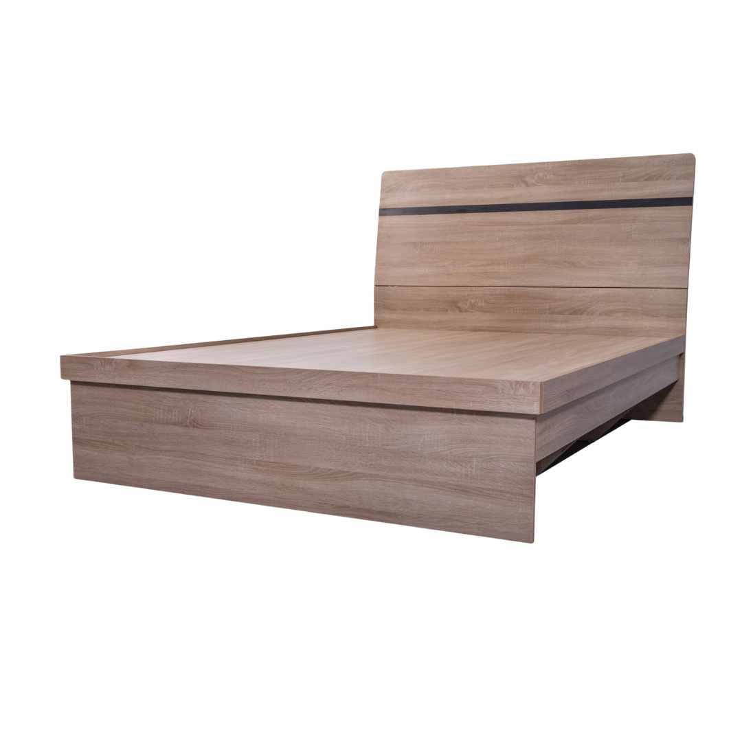 Light oak Byron bed frame with built-in storage from Sue-e Furniture, showcasing a modern design and sturdy construction.
