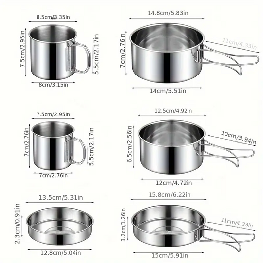 ECOTREK outdoor cookware set made of 304 stainless steel, includes camping utensils and cookware for outdoor cooking.