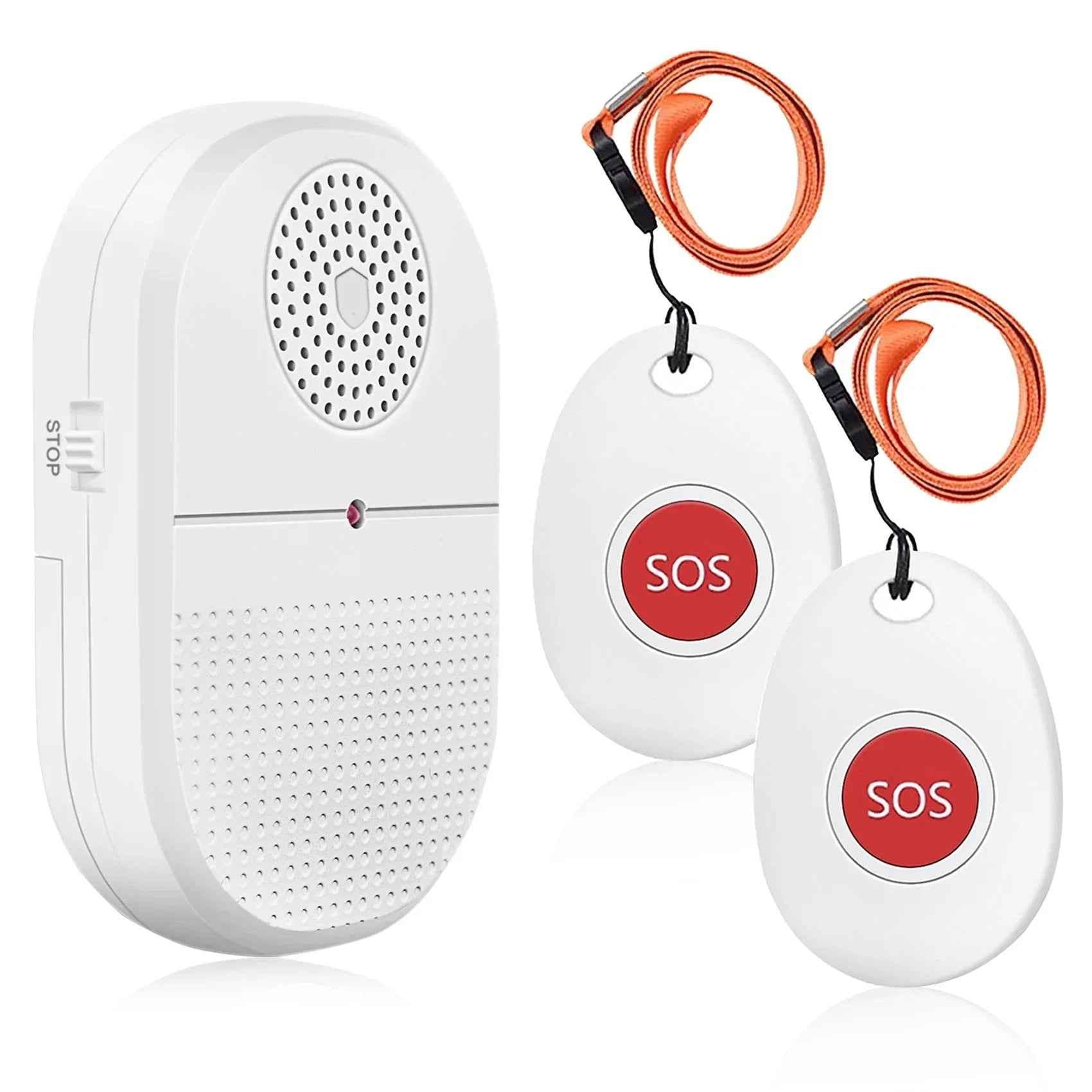 Wireless caregiver alert pagers from Eldertech with two call button pendants for easy communication in care settings.