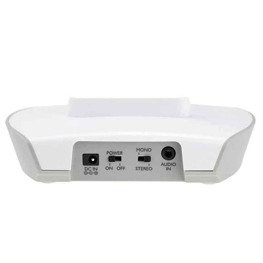 Eldertech Wireless TV Listener for hearing difficulties with in-ear headset, showing the compact device and earbud design.